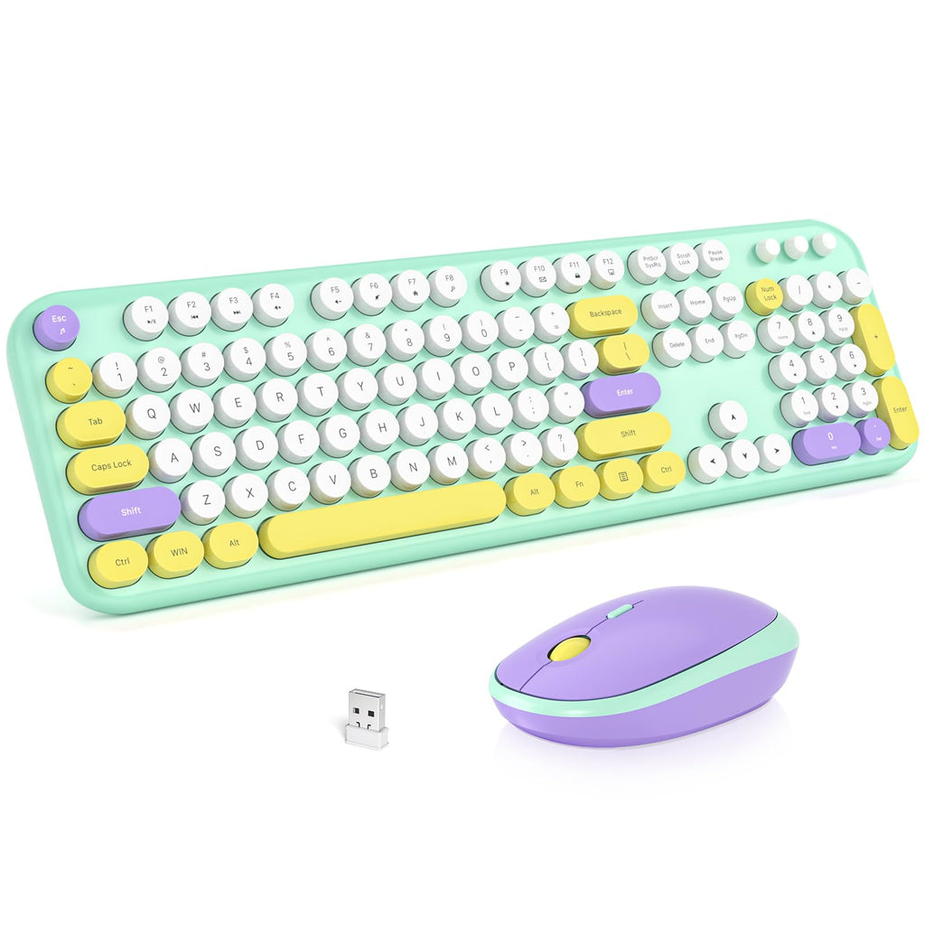 KNOWSQT Wireless Keyboard and Mouse Combo, MilkTea 104 Keys Full-Sized 2.4 GHz Round Keycap Colorful Keyboards, USB Receiver Plug and Play, for Windows, Mac, PC, Laptop, Desktop