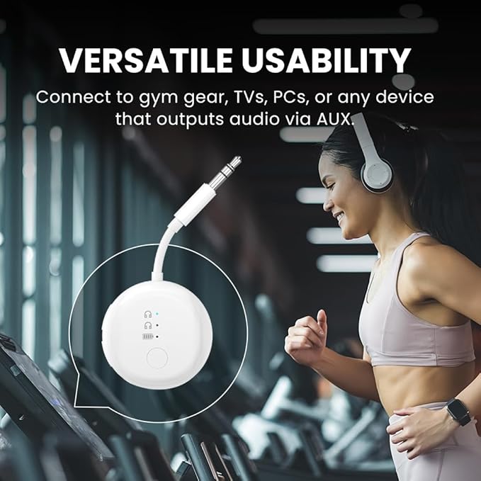 Avantree SoundJet R1 – Airplane Bluetooth Adapter for Headphones & AirPods, aptX Adaptive, Qualcomm Chipset, 20H Battery, Wireless Audio Transmitter for in-Flight Travel Essentials - White