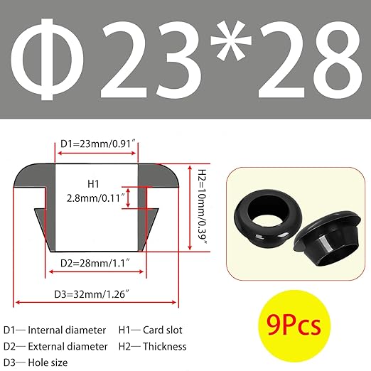 Qrity 9 PCS Rubber Grommets Cable Railing, Car Grommet, Cable Railing Protective Sleeves for Metal Posts, ID 23mm Mount Dia 28mm