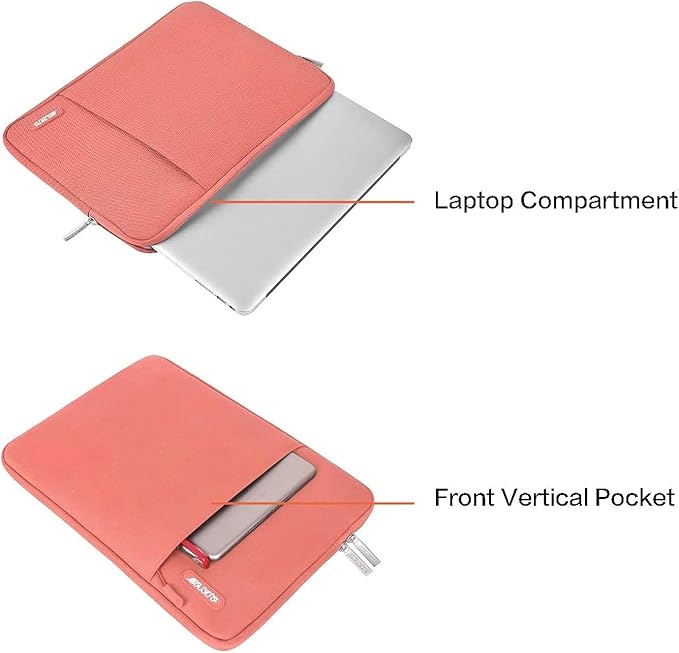 MOSISO Laptop Case 16 inch, 15-15.6 inch Laptop Sleeve Compatible with MacBook Pro 16 M4 M3 M2 M1, HP Acer Dell Lenovo ASUS Notebook, Polyester Vertical Computer Sleeve Bag with Pocket, Coral