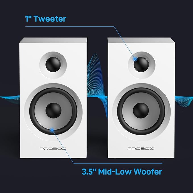 BT16 Active Bookshelf Speakers 3.5" Woofer with 1" Tweeter, 60W RMS-Bluetooth 5.3, Built-in 24bit DAC USB Dynamic 3D 2.0 Surround Sound, Computer Gaming PC Speakers - White