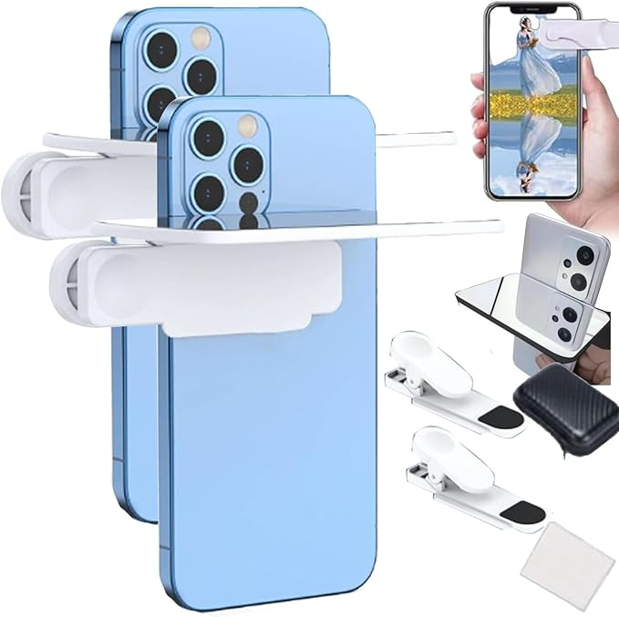 Mirror Effect Lens - Capture Stunning Reflections Instantly,Camera Mirror Reflection Clip for Back Camera Recording, Adjustable Hd Glass Phone Shooting Reflection Mirror (2pcs White)