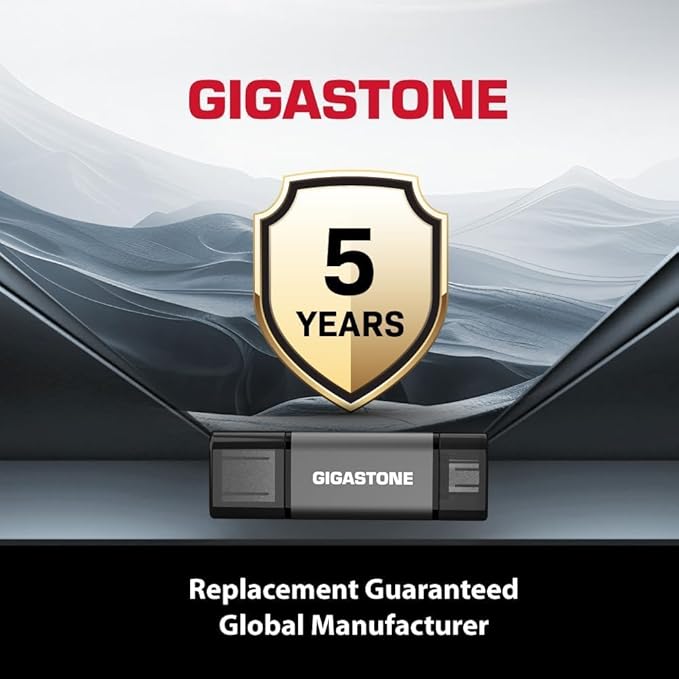 GIGASTONE 64GB Dual Flash Drive (5 Pack) Z40 USB 3.2 Gen 1, 2-in-1 Type-A & Type-C, 100MB/s Ultra Fast, Head Cap Design, Plug & Play for Smartphone/PC/Mac/TV/Car Audio, USB 2.0/3.0/3.1 Compatible