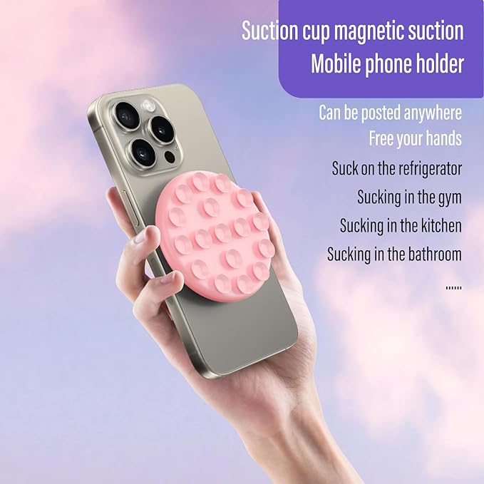 Muuto Magnetic Sticky Phone Grip,for MagSafe Case Silicone Phone Grip, Removable Hands-Free Psuction Phone Mount,for Content Creators/TikTok Video/Makeup,Selfies and Live,Pink