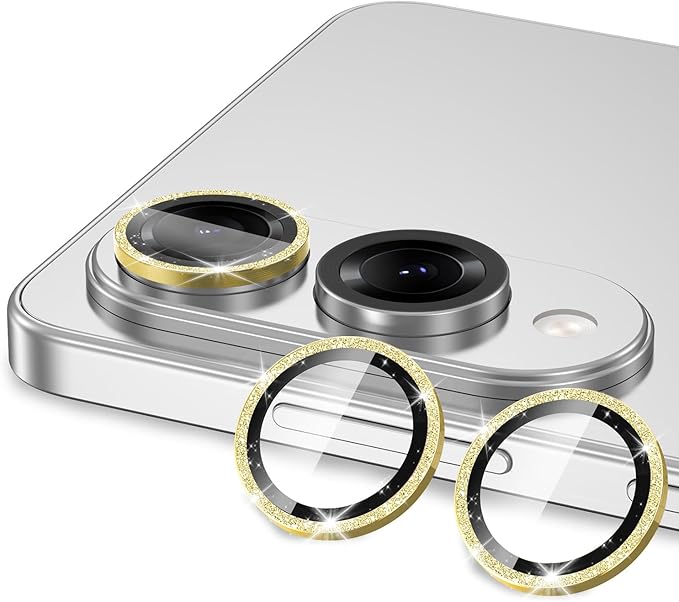 for Samsung Galaxy S25 Edge Camera Lens Protector, Individual Metal Ring Tempered Glass Lens Cover, [Strong Adsorption] Scratch Resistant Ultra-Thin HD Clear Lens Cover, 1 Set-Gold Sparkly