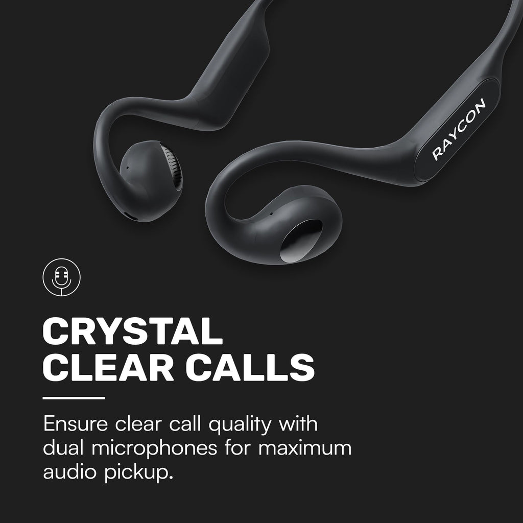 Raycon Open Bluetooth Headphones - Open Ear Running Headphones, Sweat & Water-Resistant Open Earbuds with Mic for Sports & Workouts, 12hr Playtime (Black)