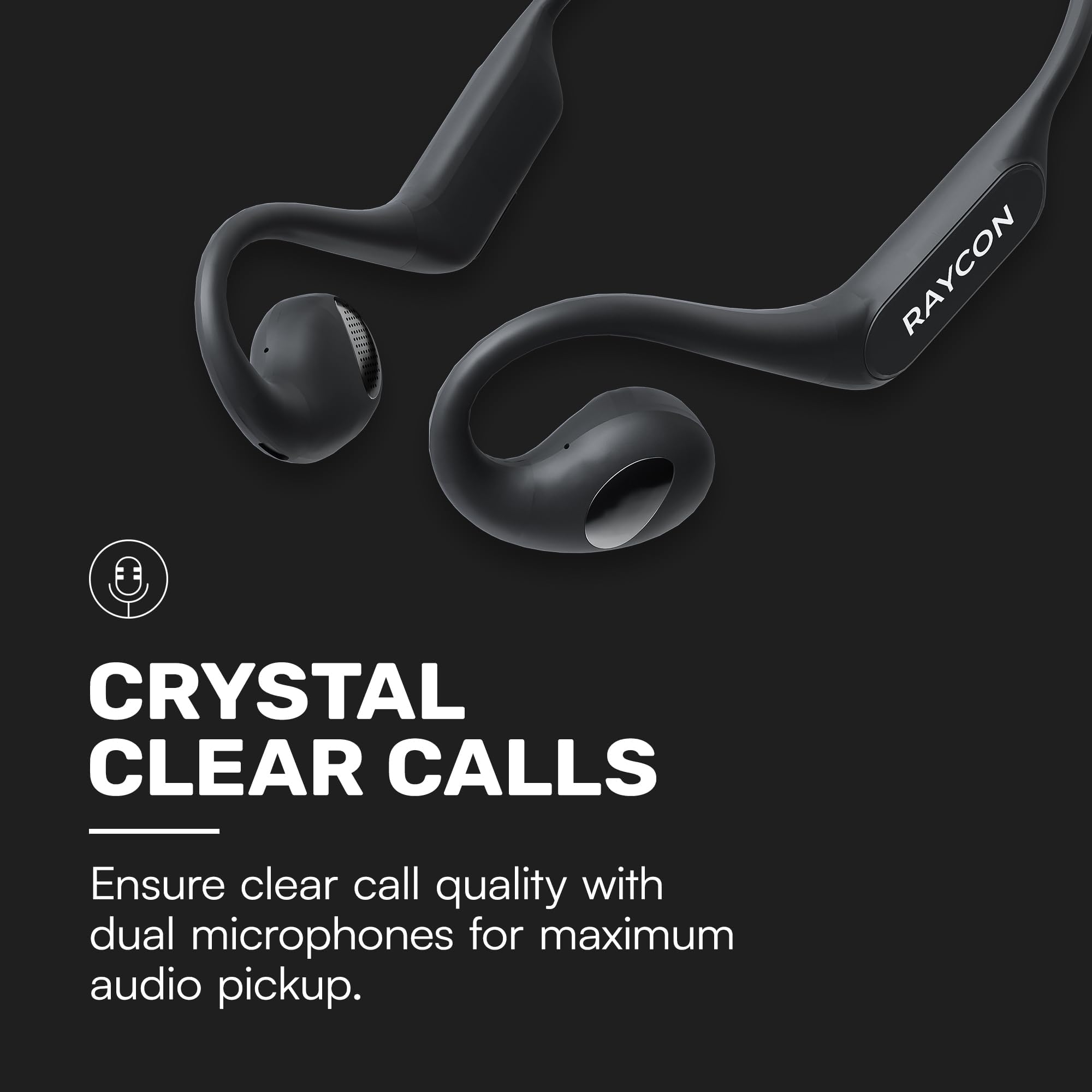 Raycon Open Bluetooth Headphones - Open Ear Running Headphones, Sweat & Water-Resistant Open Earbuds with Mic for Sports & Workouts, 12hr Playtime (Black)