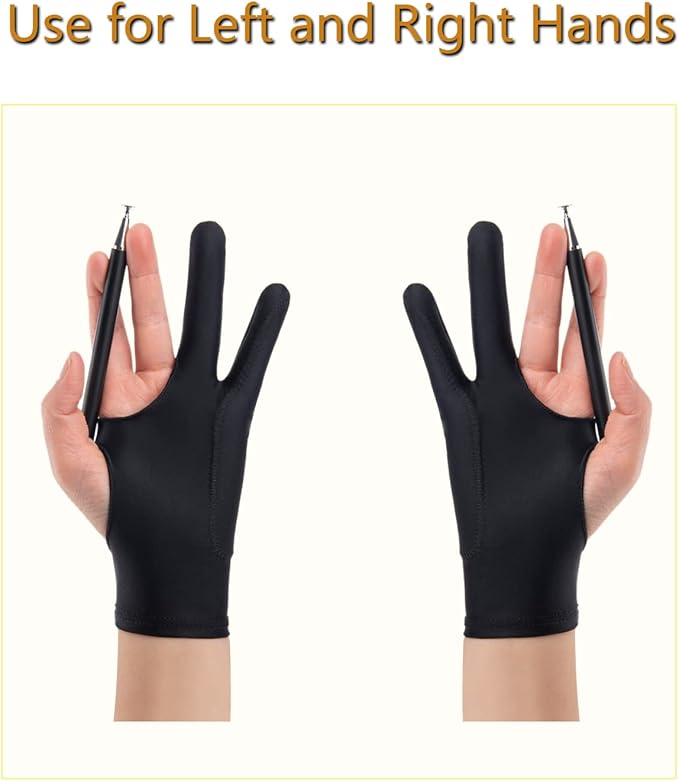 SPBMY Drawing Glove 2 Pack,Two-Finger Artist Glove for Drawing Tablet, Paper Sketching, iPad. Digital Art, Right Hand and Left Hand, Black S: 2.95x7.48 inches