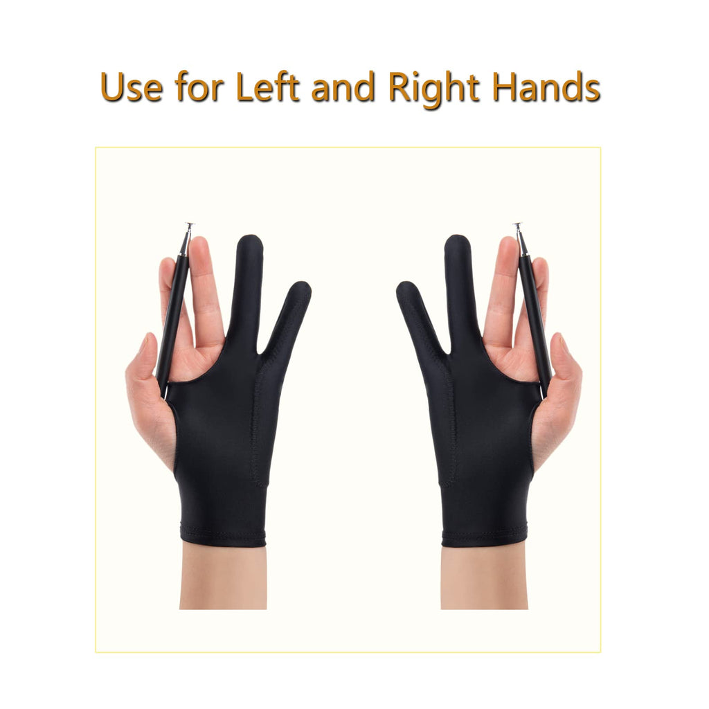 SPBMY Drawing Glove 2 Pack, Two-Finger Artist Glove for Drawing Tablet, Paper Sketching, iPad, Digital Art, Right Hand and Left Hand, Black, S: 2.95x7.48 Inches