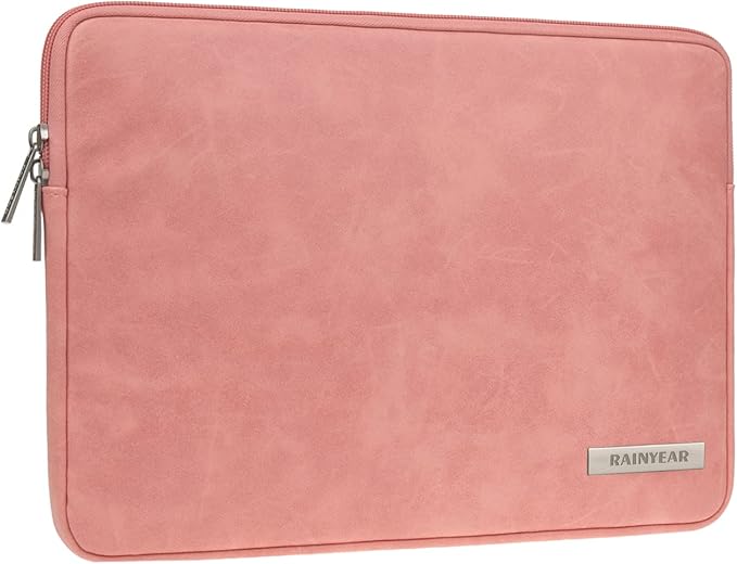RAINYEAR 13 Inch Laptop Sleeve PU Suede Leather Case Water Resistant Cover Carrying Bag Compatible with 13.3" MacBook Air/Pro A3113 A3240 A2338 A2681 A2337 A2159 A2179 A2251 A2289(Coral)