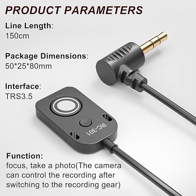 RC301-3.5mm for Fuji GFX100II/GFX100 RF xs10 XT50 Cable Shutter Release Cable Cameras Remote Control Camera Button Accessories Small Style Device 4.9ft Length Anti-Shake Camera cableT200/XE4