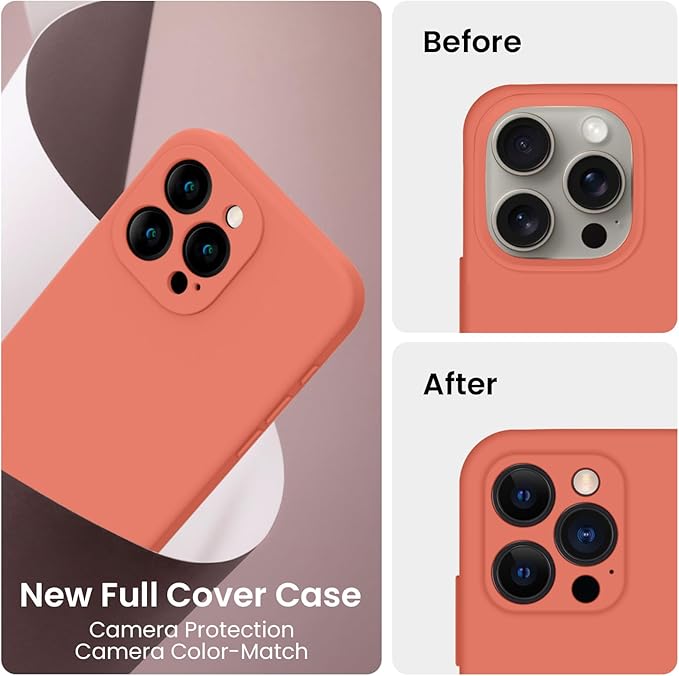 FireNova Designed for iPhone 15 Pro Max Case, Silicone Upgraded [Camera Protection] Phone Case with [2 Screen Protectors], Soft Anti-Scratch Microfiber Lining Inside, 6.7 inch, Pink Pomelo