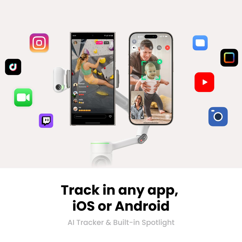 Insta360 Flow 2 Pro White - Industry-First AI Phone Gimbal with Apple DockKit, Pioneering 360º Pan Tracking, Free Tilt, Built-in Tripod/Selfie Stick, Portable Vlog/Travel Stabilizer