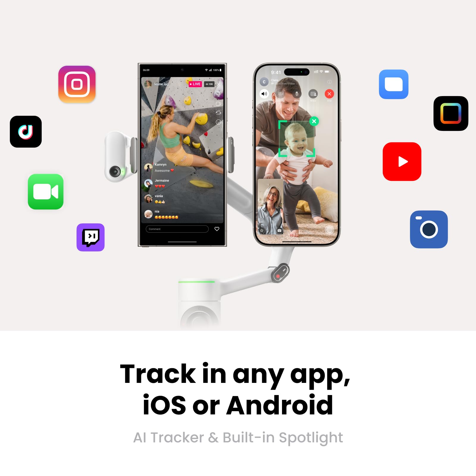Insta360 Flow 2 Pro White - Industry-First AI Phone Gimbal with Apple DockKit, Pioneering 360º Pan Tracking, Free Tilt, Built-in Tripod/Selfie Stick, Portable Vlog/Travel Stabilizer