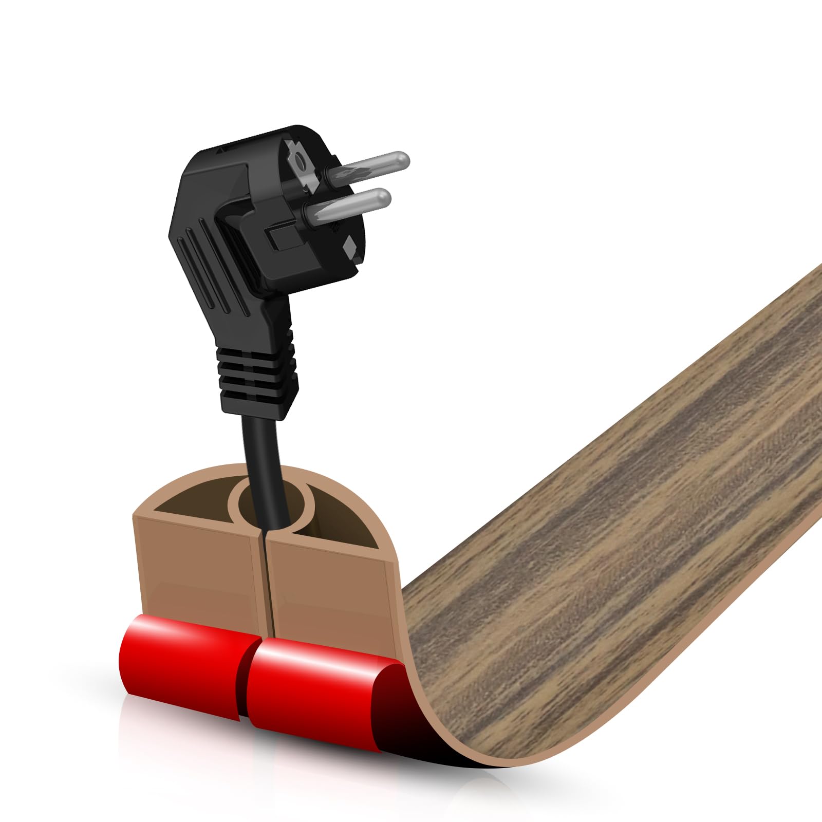Floor Cord Cover Self Adhesive Cord Hider,3.3FT Cable Management, Extension Strip Protector for Wires, Prevent Cable Trips for Offices, Gyms, Exhibitions Cavity:0.3"(W) x0.28(H) Woodsmokedbrown