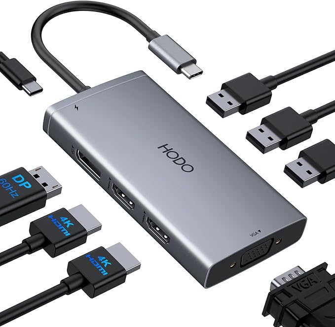 USB C Docking Station Dual Monitor Adapter for Dell HP, Laptop Docking Station 3 Monitors Quad Display USB C Hub Dongle to 4K HDMI+DP+VGA,3 USB2.0,100W PD,8 in 1 Thunderbolt Dock for Lenovo,Surface