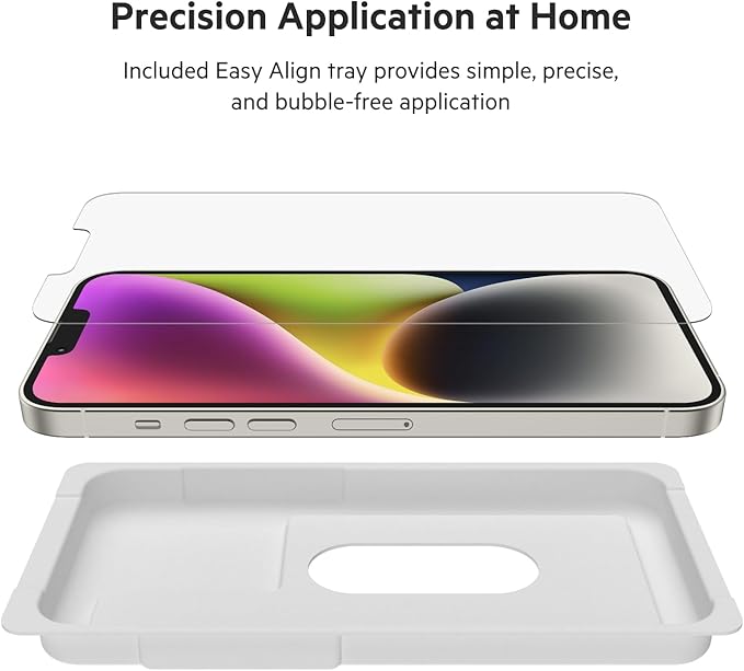 Belkin UltraGlass iPhone 14 Plus, iPhone 13 Pro Max Screen Protector - Easy Application with Installation Guide Tray - Crystal Clear Tempered Glass Screen Protector with AntiMicrobial-Treated Display