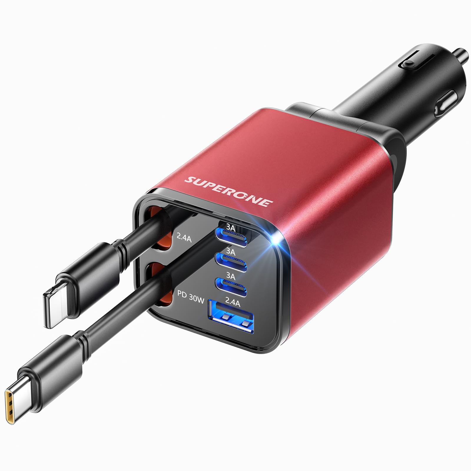 6 in 1 Retractable Car Charger, SUPERONE Smaller Fast Car Phone Charger