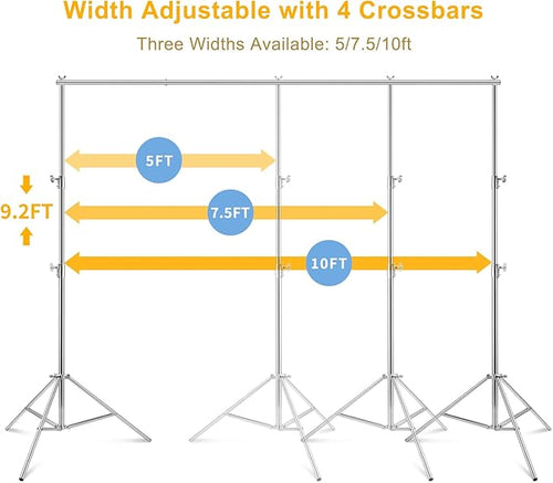 9.2 x 10 Ft Stainless Steel Backdrop Stand Heavy Duty, MSKIRA Adjustable Backdrop Stand Background Support System Kit for Photography, Parties, or Weddings with Clamps, Carry Bag