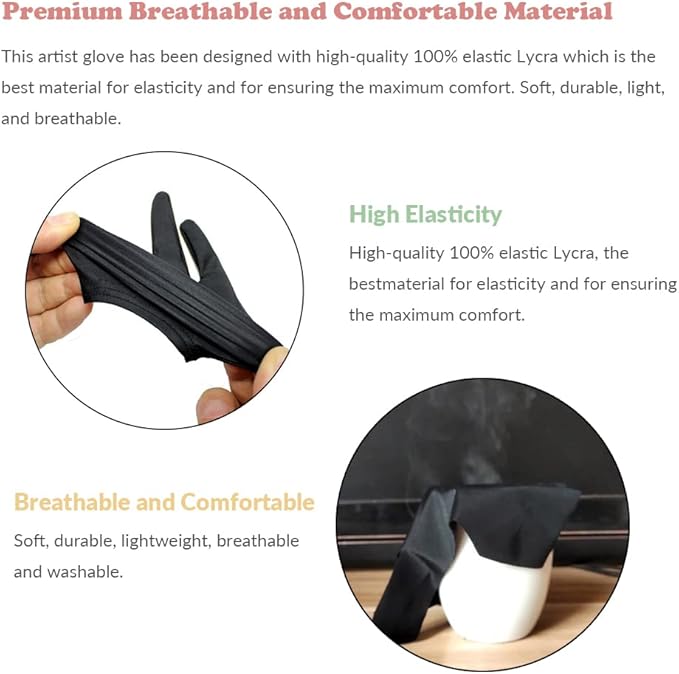 Drawing Glove, 3-Layer Palm Rejection Digital Art Glove for Graphic Tablet, Artist Gloves with Two Fingers for iPad, Paper Sketching, Smudge Guard (2 PCS, Lager)