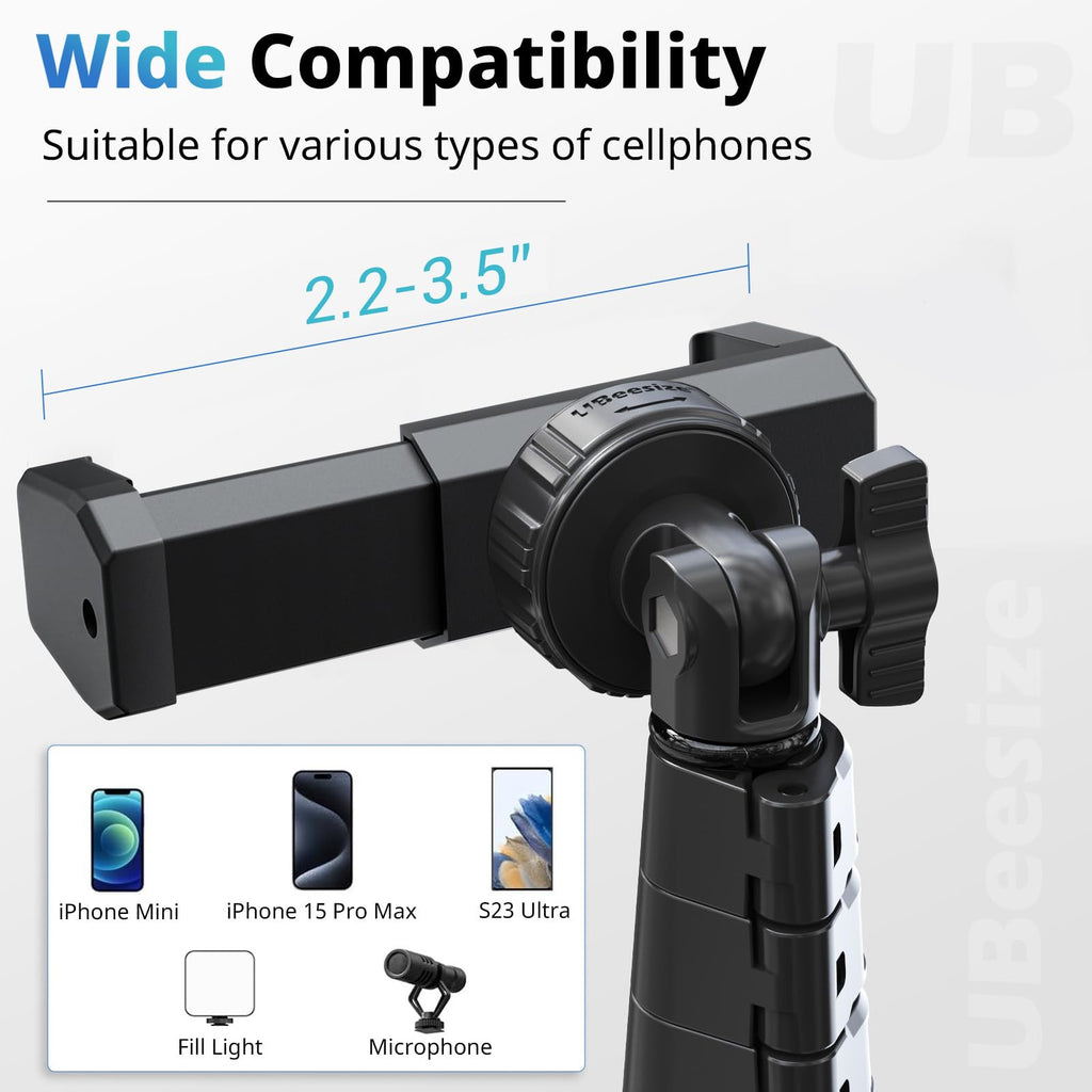 UBeesize 67" Phone Tripod & Selfie Stick, Camera Tripods Stand with Wireless Remote and Phone Holder,Compatible with iPhone Android Phone, Perfect for Selfies/Video Recording/Live Streaming Black