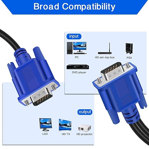 PASOW VGA Splitter Cable (No Screen Extension) 1 Male to 2 Male Dual Monitor Y Adapter 1080P Full HD for projectors, HDTVs, Monitors (6 Feet) - Only for Screen Duplication - Work for Identical Monitor