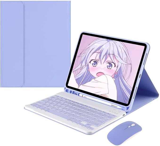 AnMengXinLing Keyboard Case for iPad mini 7th(A17 Pro) 2024/Mini 6th Generation with Mouse,Case for iPad mini7/mini6 with Detachable Wireless Keyboard Pencil Holder Slim Smart Cover, Purple