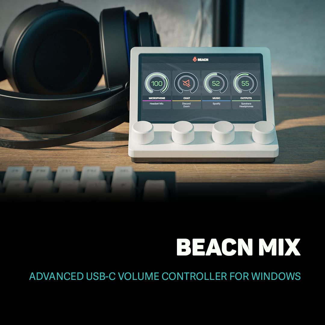 BEACN Mix - USB C Windows Audio Controller with a Beautiful 5” Color Display and 4 Smooth Push-Button encoders for Streaming, Gaming, Podcasting, and Work from Home Applications (Dark)