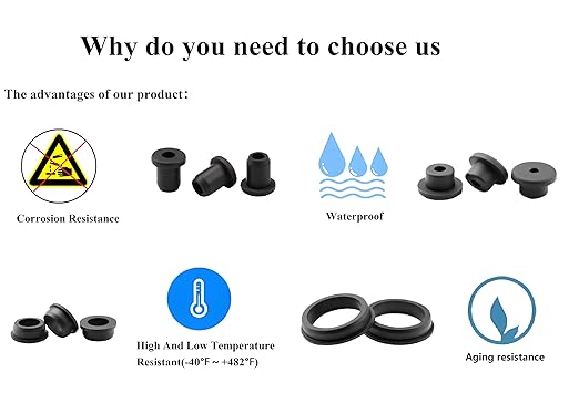 25 pcs 5/16" Drill Hole，3/16" ID Black Silicone Top hat Rubber Grommets for Wiring，Automotive，Firewall，Hole Plug，Desk，Screw，Water and Gas Pipe，Drain，House Siding，Cable Bushing，Glass，Wire Plug