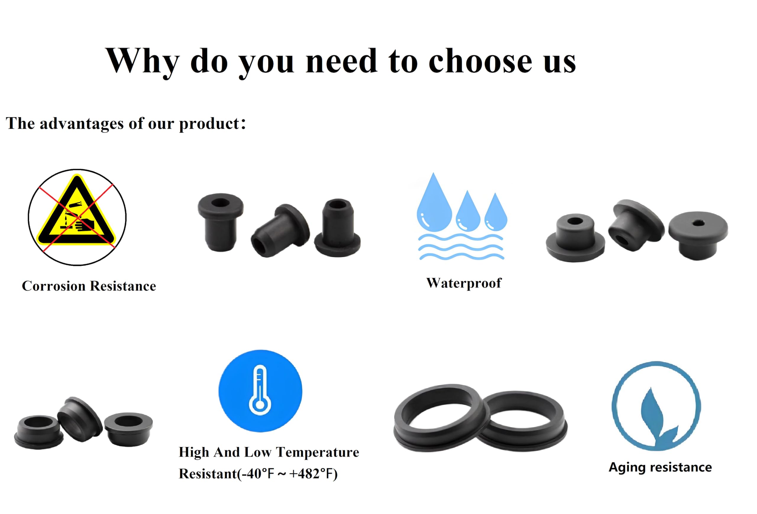 15 pcs 9/16" Drill Hole，3/8" ID Black Silicone Top hat Rubber Grommets for Wiring，Automotive，Firewall，Hole Plug，Desk，Screw，Water and Gas Pipe，Drain，House Siding，Cable Bushing，Glass，Wire Plug