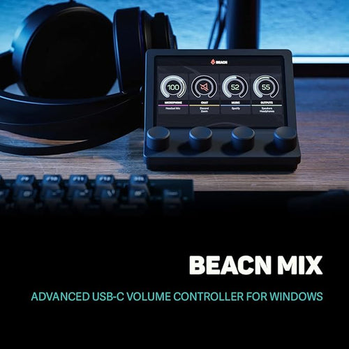 BEACN Mix - USB C Windows Audio Controller with a Beautiful 5” Color Display and 4 Smooth Push-Button encoders for Streaming, Gaming, Podcasting, and Work from Home Applications (Dark)