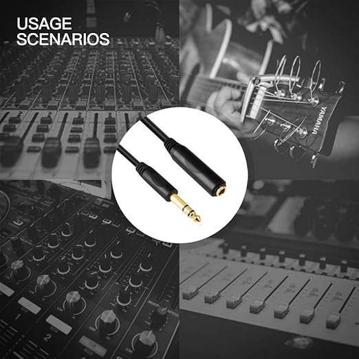 Devinal 6.35mm 1/4" inch TRS Plug Male to 1/4 Female Headphone Guitar Extension Cable Cord, Gold Plated Audio Cable Stereo Extender, 6 feet (1.8 M)
