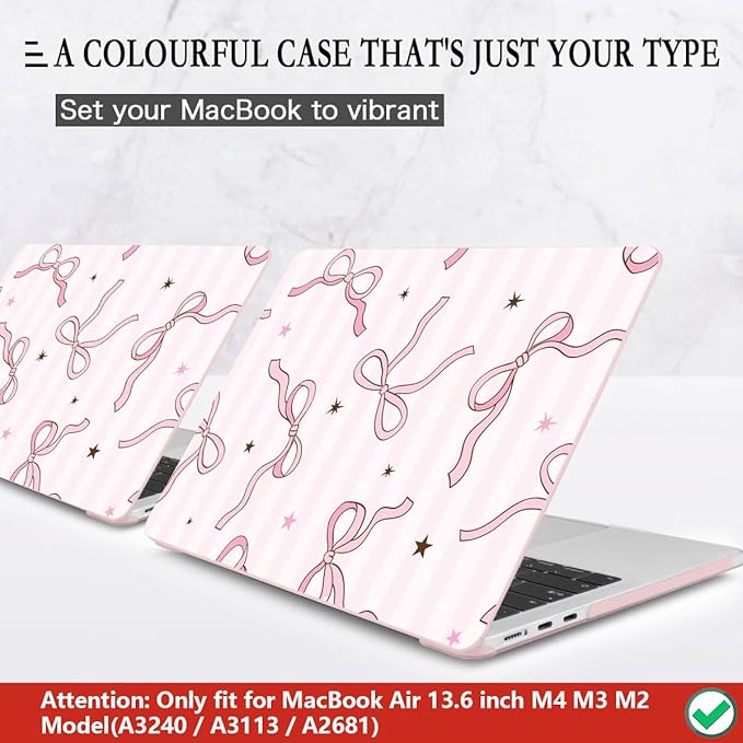 CISSOOK Compatible with MacBook Air 13.6 inch Case 2025 2024 2023 2022 Release A3240 A3113 A2681, Plastic Hard Shell Cover Keyboard Skin Set for MacBook Air 13 inch M2 M3 M4, Baby Pink Bow