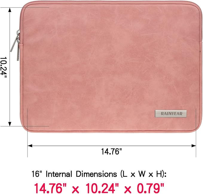 RAINYEAR 16 Inch Laptop Sleeve PU Suede Leather Case Protective Padded Zipper Cover Water Resistant Carrying Bag Compatible with 16" MacBook Pro/Max A2780 A2991 A3403 A3186 A2141 A2485 (Coral)