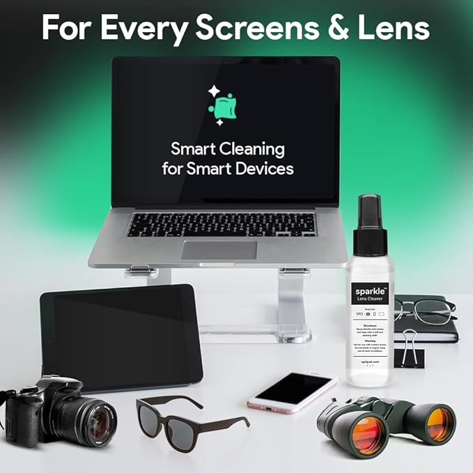 Sparkle Anti-Reflective Lens Cleaner Spray kit | (2) 1oz Glasses Cleaner Spray + (2) Microfiber Cloth for Eyeglasses, Sunglasses, Lenses, Screens and Camera Cleaning Kit (4 Piece Set)
