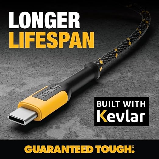 DEWALT Heavy Duty USB C Cable, Jobsite 60 Watt USB C Cable, High Speed Type-C to Type-C, Fast Charge PD USBC Fast Charging Cord for iPhone 16/15 Plus Pro Max, MacBook, iPad, Samsung Galaxy, 6 ft
