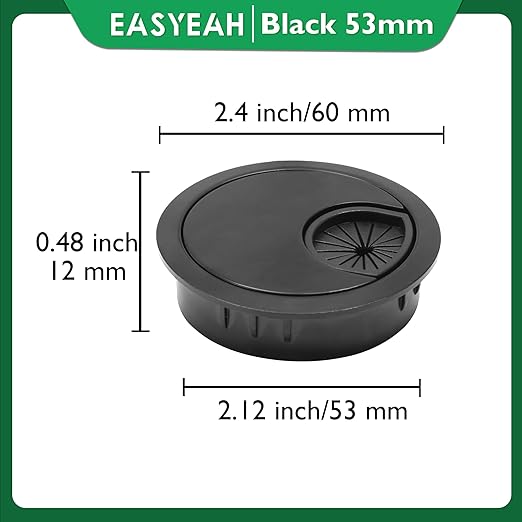1 Pcs Desk Grommet 2-1/16" / 53 mm, Desk Cord Hole Cover, Cable Grommet Metal Zinc Alloy Materilal, Desk Hole Grommet for Home & Office Pc, Detachable Cable Cord Organizer-Flat Black
