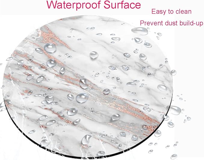 Premium Textured Round Mouse Pad - White Rose Gold Marble, Washable with Lycra Cloth, Non-Slip Rubber Base for Wireless Mouse