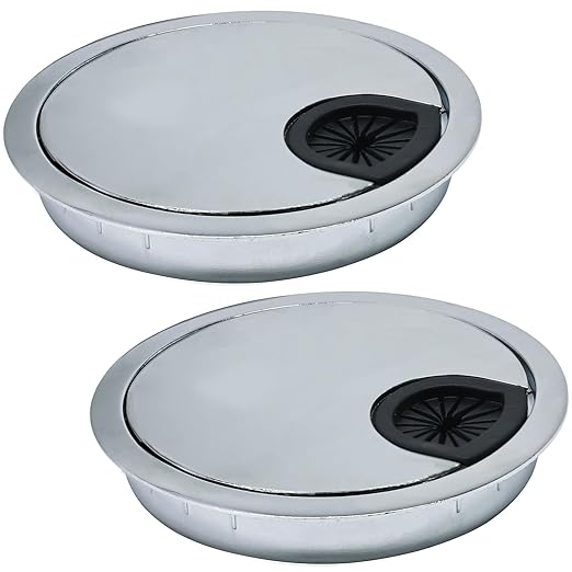 2 Pcs Desk Grommet 2-3/8" / 60 mm, Desk Cord Hole Cover, Cable Grommet Metal Zinc Alloy Materilal, Desk Hole Grommet for Home & Office Pc, Detachable Cable Cord Organizer-Bright Silver