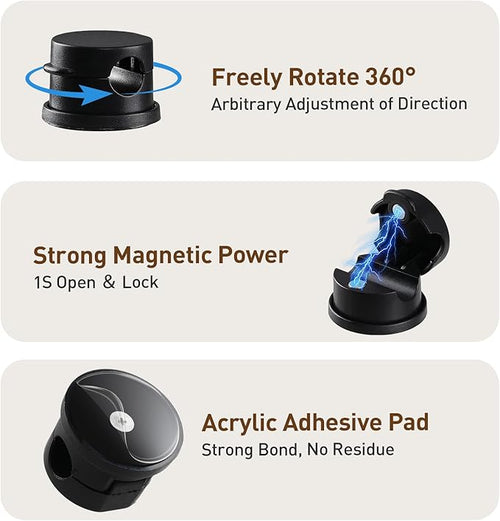 AGPTEK 8 Pack Magnetic Cable Clips, 360° Rotatable Cord Holder, Black