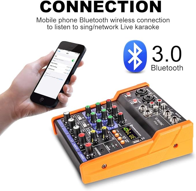 G-MARK Analog Mixer Audio 4 Channel DJ Audio Mixer Bluetooth Studio Karaoke For PC Live Performance KTV Home Stage Music Effects Sound Card Protable Mixing Console