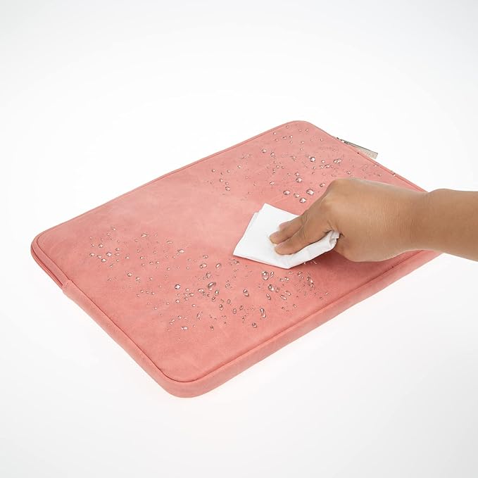 RAINYEAR 13 Inch Laptop Sleeve PU Suede Leather Case Water Resistant Cover Carrying Bag Compatible with 13.3" MacBook Air/Pro A3113 A3240 A2338 A2681 A2337 A2159 A2179 A2251 A2289(Coral)