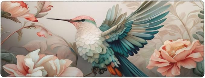 Gaming Mouse Pad, Large Non-Slip Rubber Base Mousepad, Keyboard Mouse Mat, Desk Pad with Stitched Edges, 31.5x11.8inch, Art Bird Flower