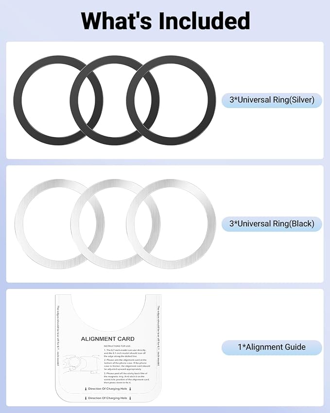 Magnetic Wireless Charging Magsafe Ring-6 PCS,Ultra-Thin(0.4mm) Magsafe Sticker, Compatible with iPhone 16/15/14/13 Series,Samsung Galaxy,Google Pixel Series,Magsafe Accessories-3Black&3Silver