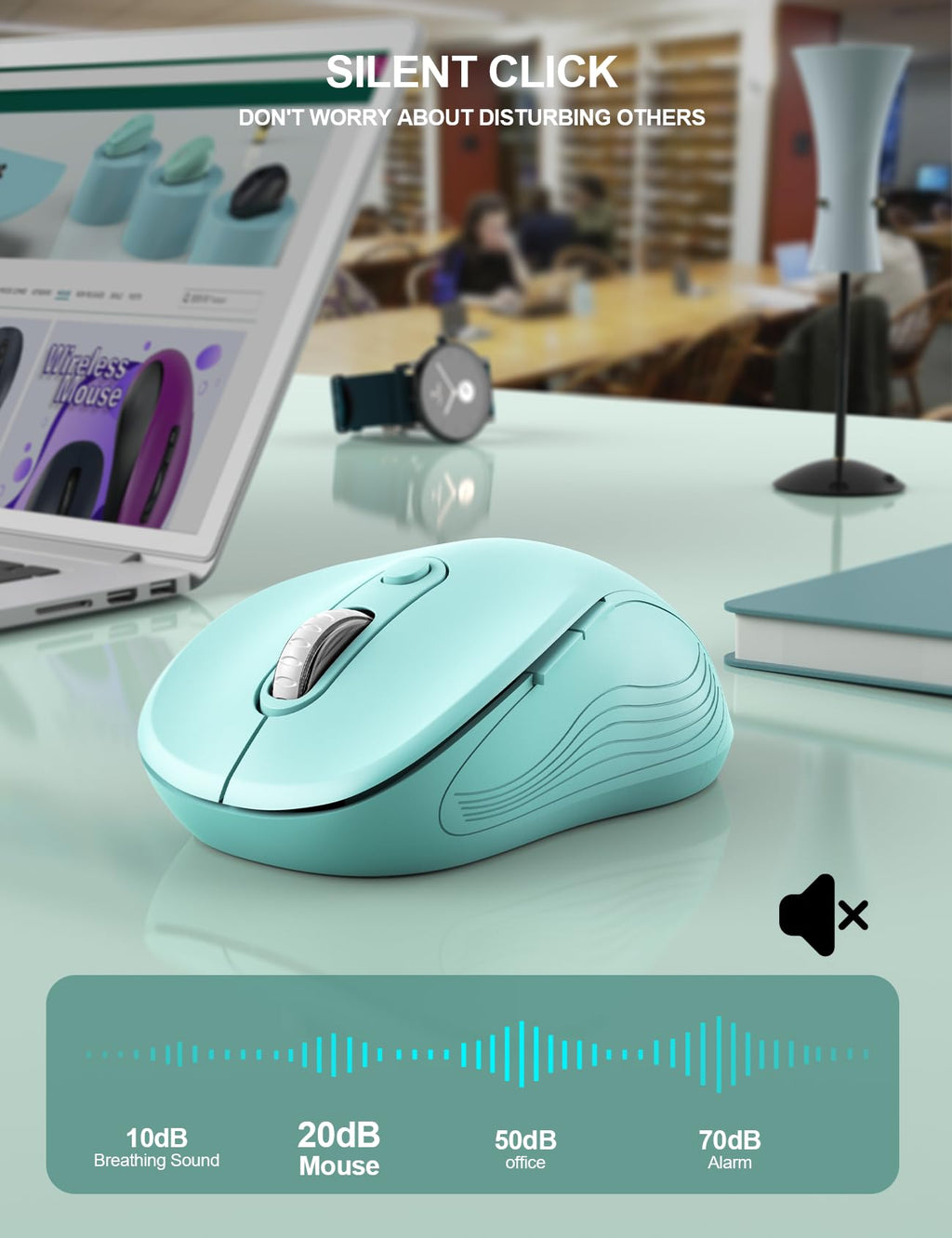 Trueque Wireless Mouse for Laptop, Ergonomic 6-Button Mouse, Mint Green