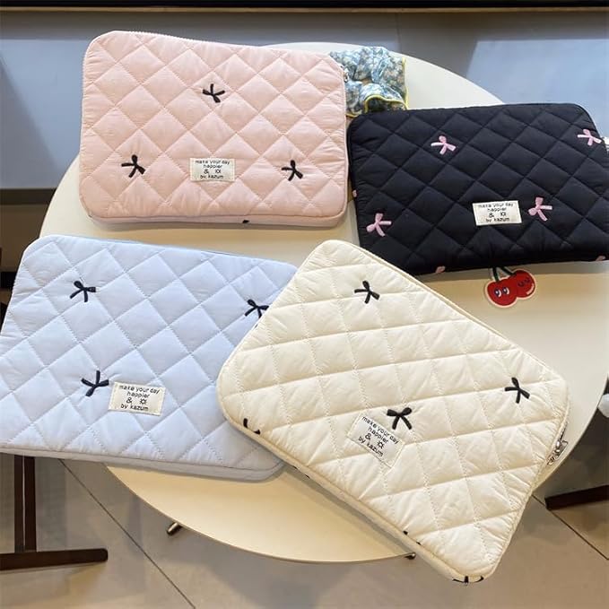 Attria Cute Bow Graphic Carrying Laptop Bag Y2K Preppy Laptop Sleeve Case Bag Kawaii Pad Computer Protect Case Pouch (13-14 inch,White)