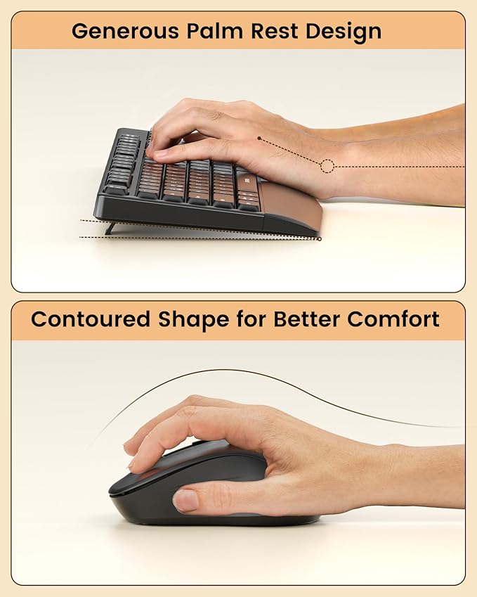 seenda Bluetooth Keyboard and Mouse, COE200 USB + Bluetooth Multi Device, Ergonomic Keyboard Mouse Set, Full-Size Wireless Combo Compatible for Mac OS/Windows PCs Computers Laptops MacBooks - Black