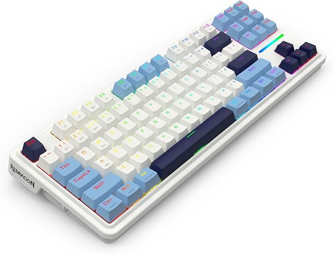 Redragon K728 PRO 80% Wireless Gasket RGB Gaming Keyboard, 3-Mode 87 Keys TKL Mechanical Keyboard w/Hot-Swap Socket, Mixed Color Keycaps & 5-Layer Noise Dampening, Custom Linear Switch
