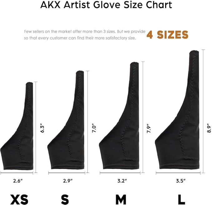 AKX Artist Glove Small - 2 Pack Palm Rejection Drawing Gloves for Graphic Tablet, iPad - Smudge Guard, Reduce Friction, 1-Finger, Elastic Lycra, Good for Left and Right Hand, Black | AK-01