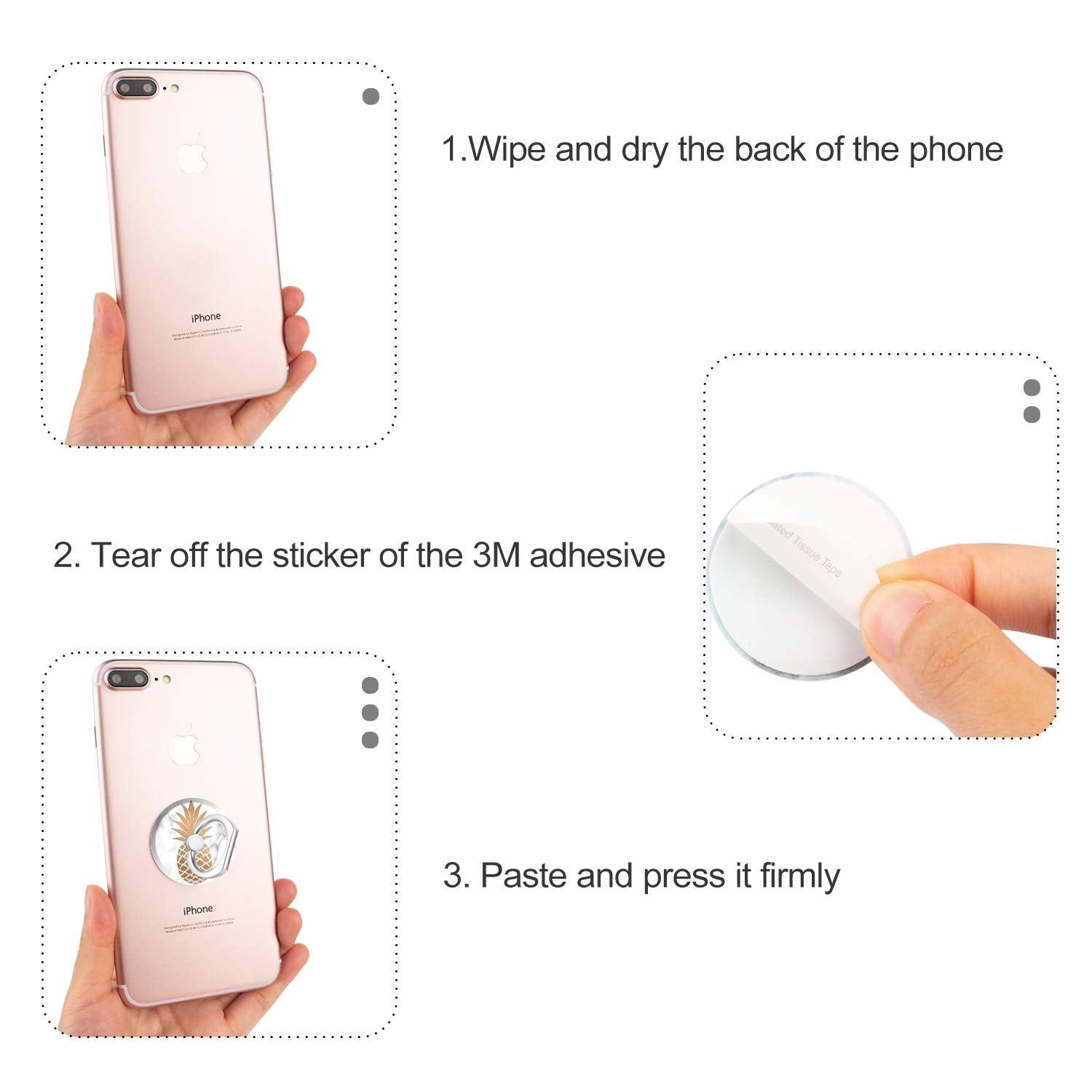 Bonoma Cell Phone Ring Holder,3-Pack 360 Degree Rotating Pineapple